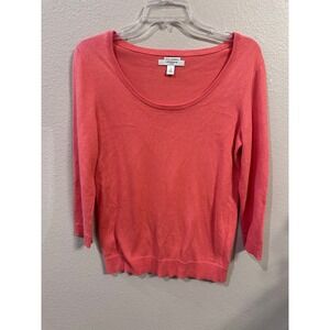 LIZ CLAIBORNE CASHMERE‎ BLEND  Coral Pink  Knit Sweater Top Jeweled Buttons